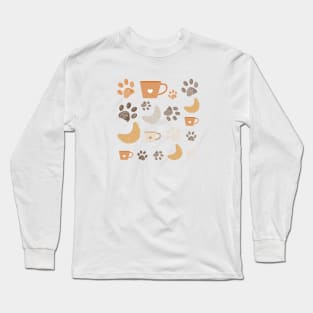 Croissant coffee and paw prints Long Sleeve T-Shirt